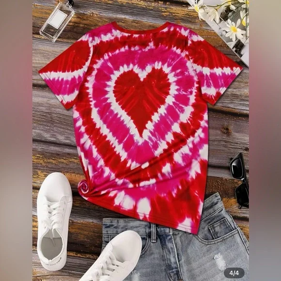 NEW Heart Tie-Dye Women's T-shirt. Pink/red/white. Fun & cheerful. - Picture 3 of 4